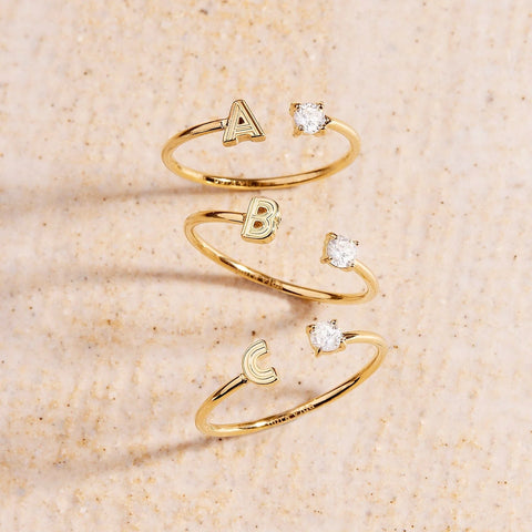 Initial Stone Open Ring