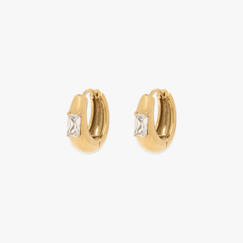 Dome With Stone Hoop Earrings