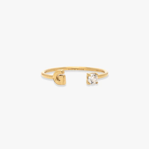 Initial Stone Open Ring