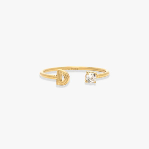 Initial Stone Open Ring