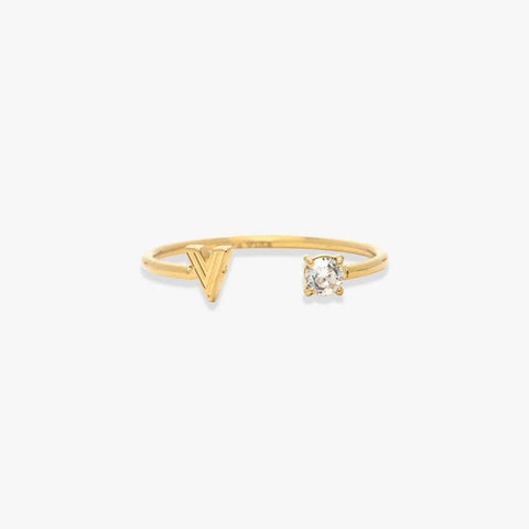 Initial Stone Open Ring