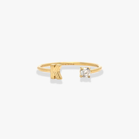 Initial Stone Open Ring